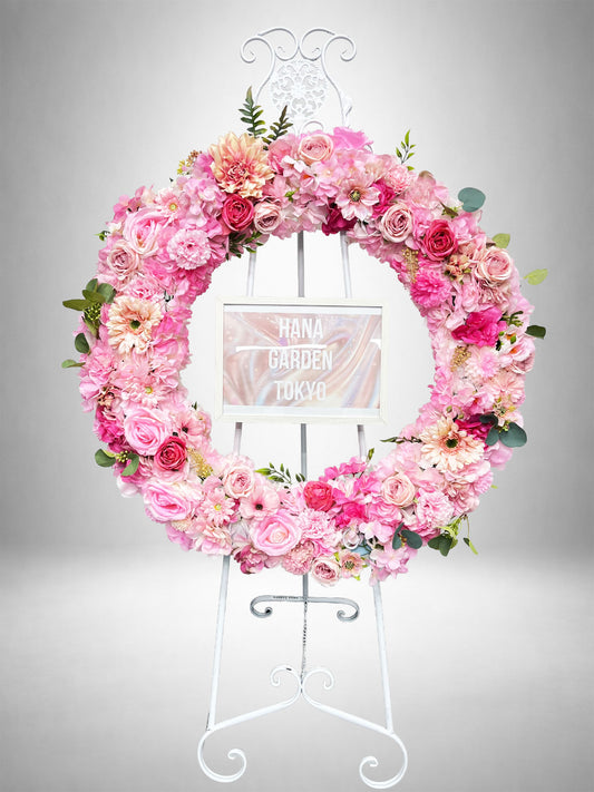 Re:Bloom ローズピンクフラワーリーススタンド 公演祝い・ライブ祝い向けアーティフィシャルフラワー