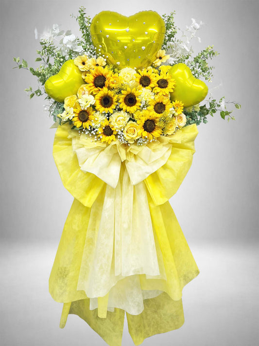Re:Bloom ひまわりハートバルーンスタンド ひまわりとイエローハートバルーンを使用した明るく華やかなフラワースタンド