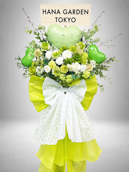 Re:Bloom ミントグリーンエレガンススタンド ミントグリーンとホワイトの花を使用した爽やかで上品なフラワースタンド