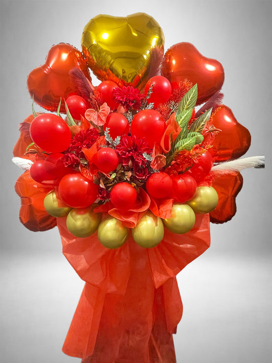 ゴールド&レッドのバルーンスタンド花(ライブや開店祝いに贈る豪華なバルーンフラワー祝い花)|Re:Stand HANA GARDEN TOKYO