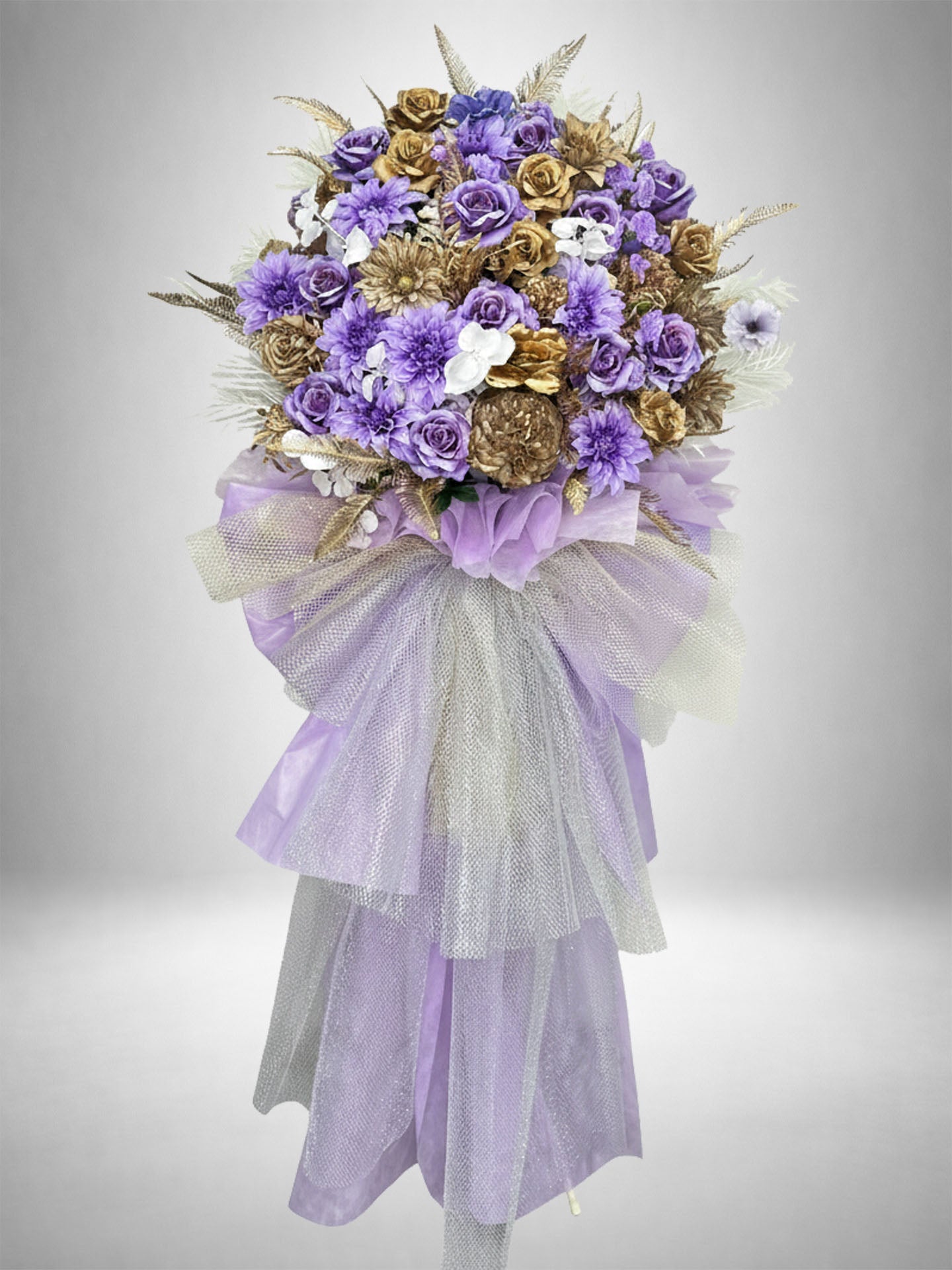 [Re:Bloom] アメジストゴールドスタンド 紫とゴールドを基調とした高級アーティフィシャルフラワースタンド