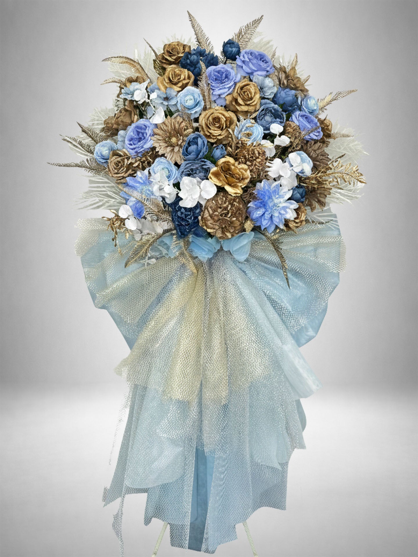 [Re:Bloom] アイスブルーゴールドスタンド アイスブルーとゴールドを基調とした高級アーティフィシャルフラワースタンド