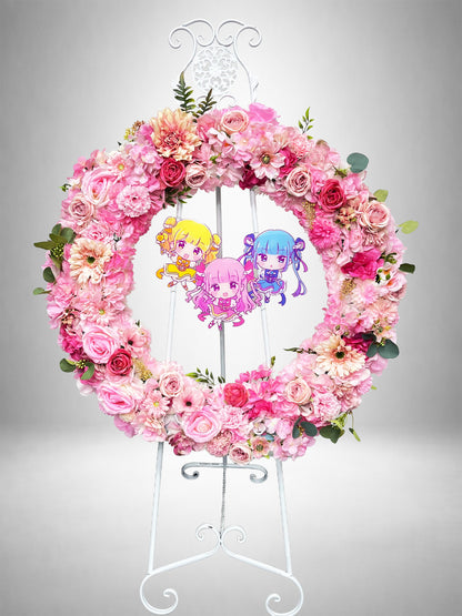 Re:Bloom ローズピンクフラワーリーススタンド 公演祝い・ライブ祝い向けアーティフィシャルフラワー