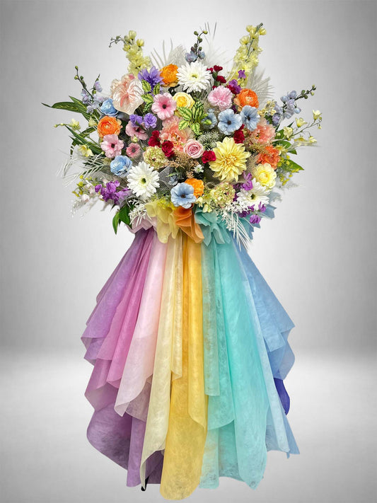 Re:Bloom レインボーセレブレーションスタンド カラフルな花とレインボーカラー装飾の祝い花スタンド