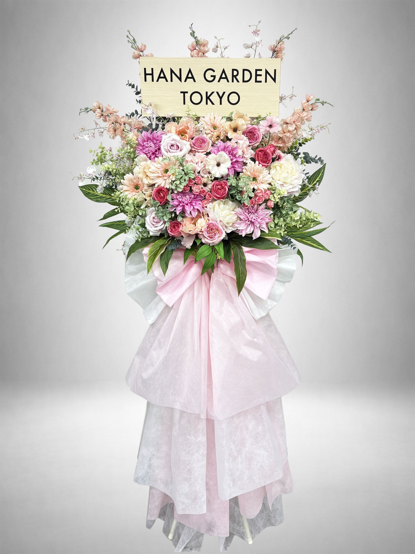 [Re:Bloom] ボタニカルピンクスタンド｜淡いピンクとホワイトの花々にグリーンを合わせたナチュラルなアーティフィシャルフラワースタンド