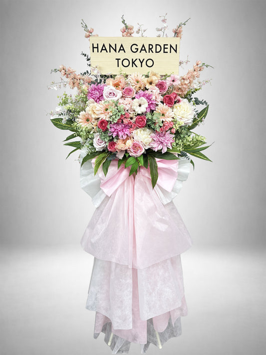 [Re:Bloom] ボタニカルピンクスタンド｜淡いピンクとホワイトの花々にグリーンを合わせたナチュラルなアーティフィシャルフラワースタンド